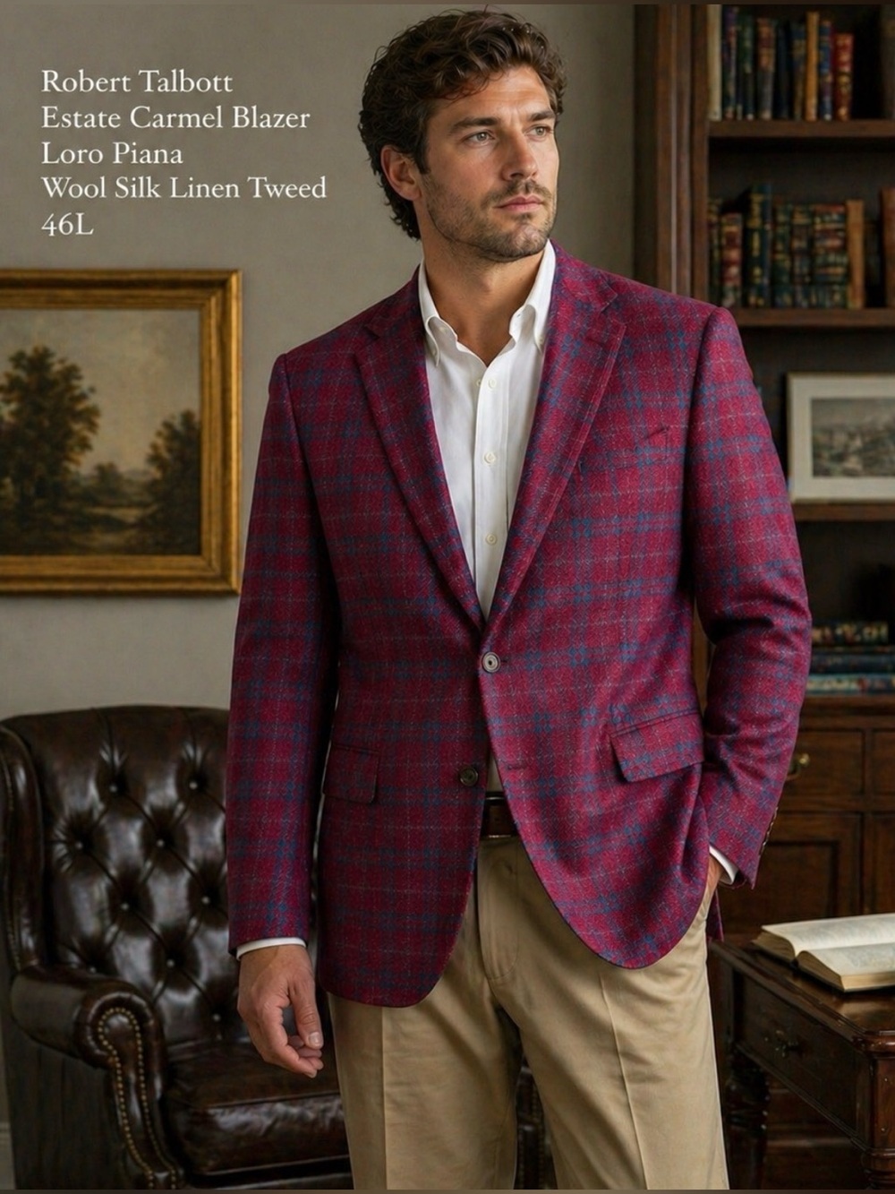 Robert Talbott Estate Carmel Blazer Loro Piana Wool Silk Linen‎ Tweed Coat 46L